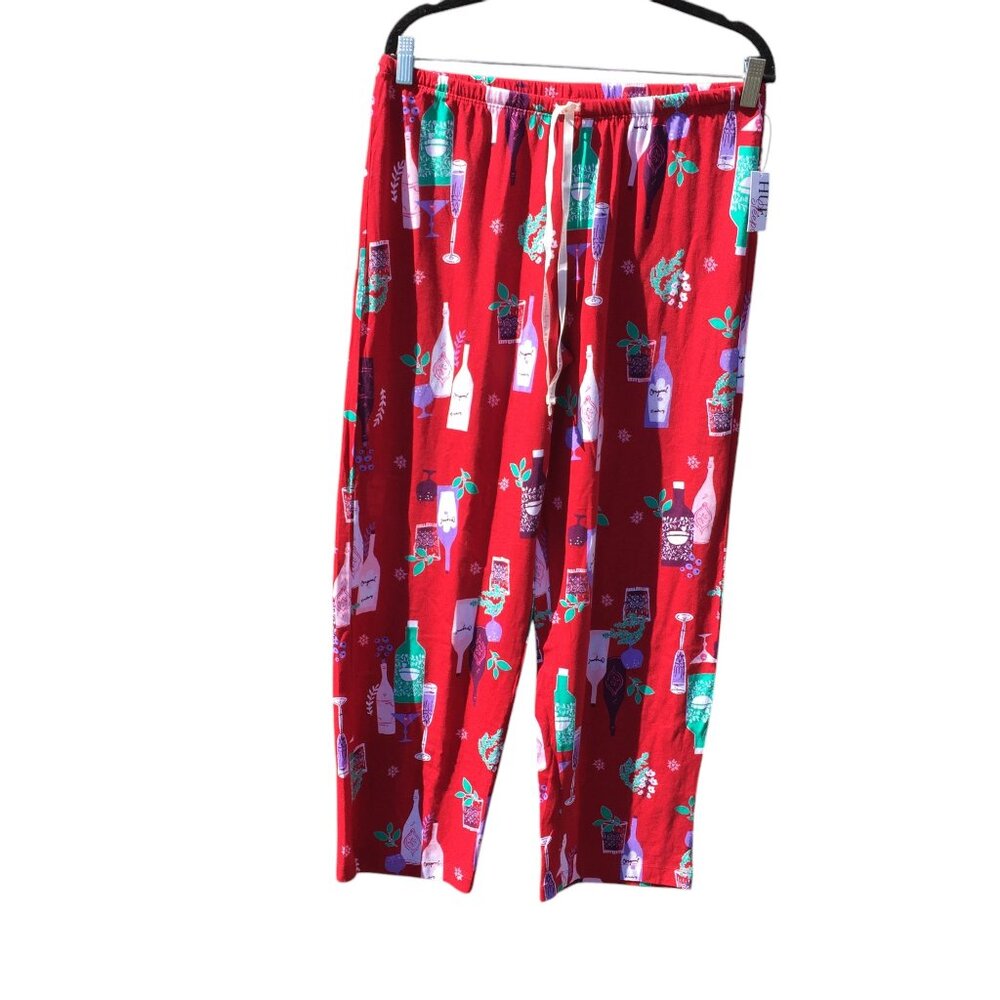 HUE Red Wine Bottle Print Pajama Pants